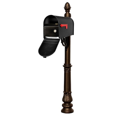 Lewiston E1 Economy Mailbox Locking Insert System with Ornate Base & Pineapple Finial, Bronze LPST-E1-LKIT-703-BRZ